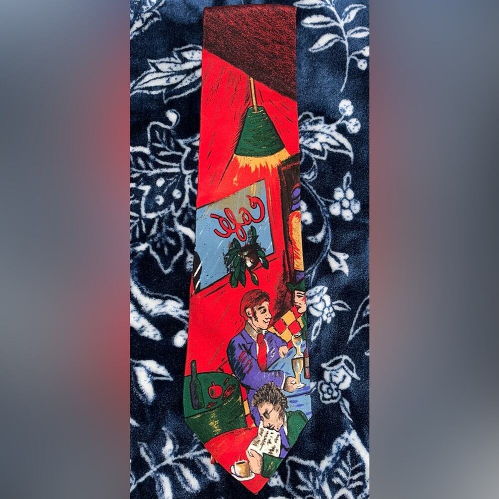 Vintage 90s Perry Ellis 100% Silk Cafe Men’s Tie